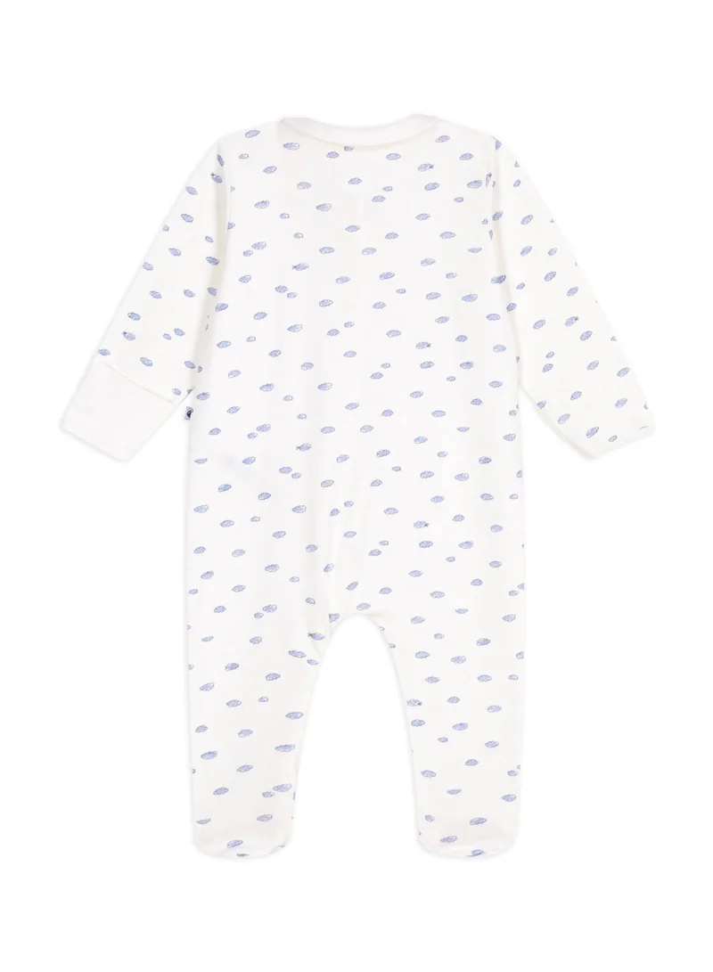 Petit Bateau Babies' cotton pyjama suit with a small cloud-design collar